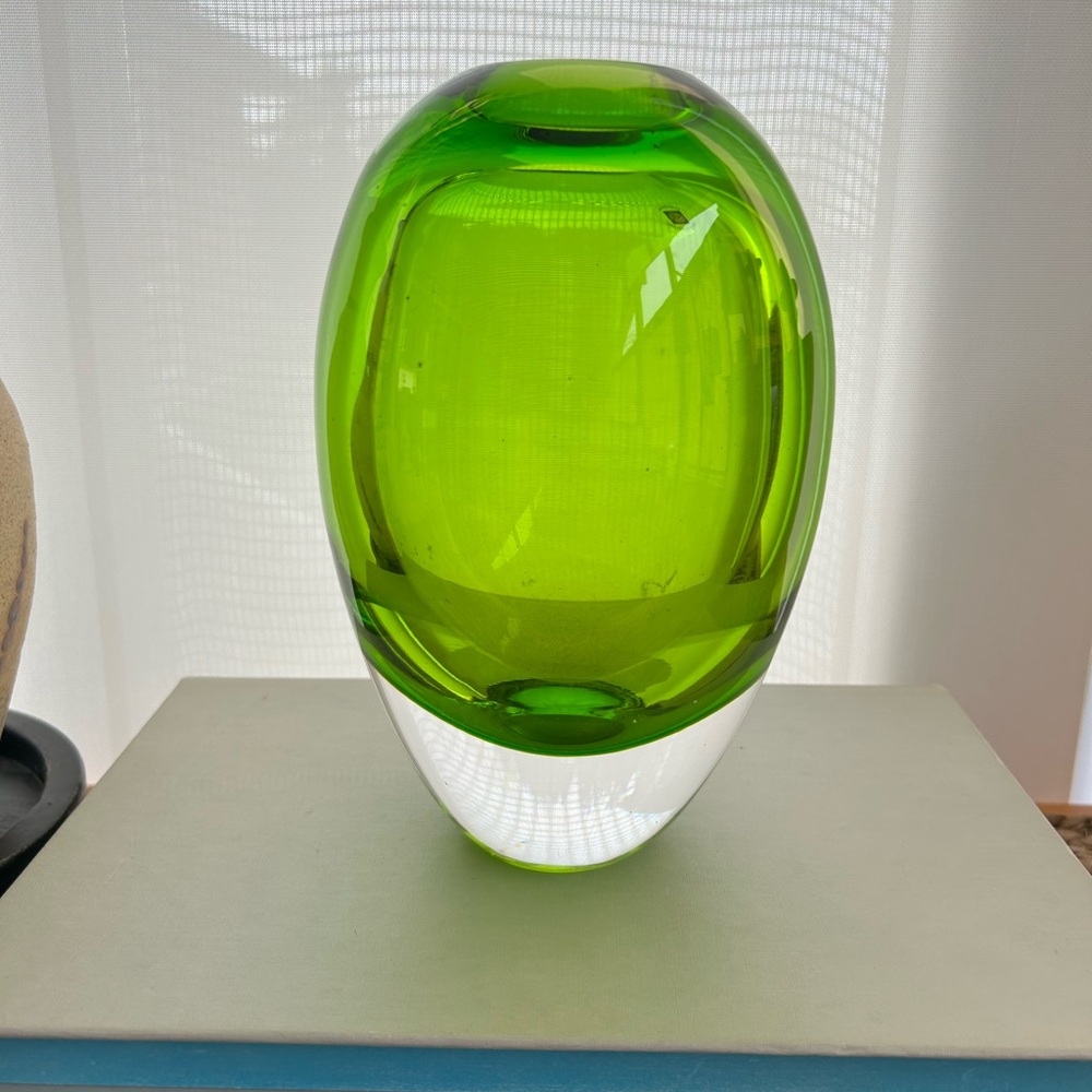 Green Oval Glass Vase Made in Poland